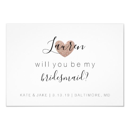 Will You Be My Bridesmaid - Heart's Fab Rose Gold Invitation