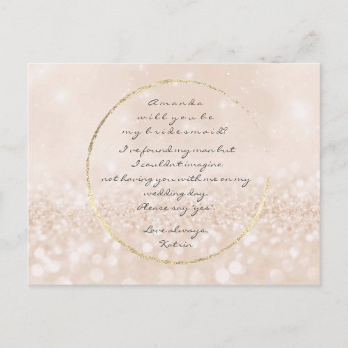 Will You Be My Bridesmaid Ivory Cream Gold Glitter Invitation Postcard