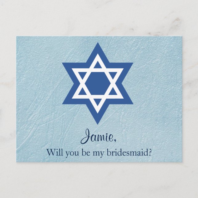 Will You be My Bridesmaid Jewish Invitation Postcard (Front)