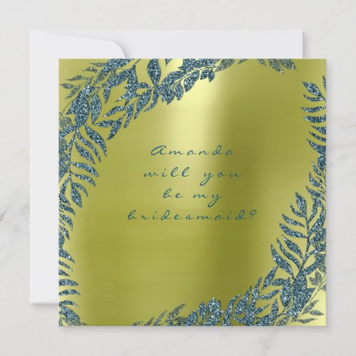 Will You Be My Bridesmaid Lemon Green Teal Wreath Invitation