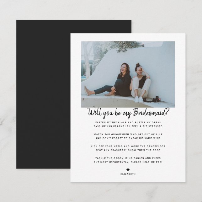 Will you be my Bridesmaid/Maid of Honor Proposal Note Card (Front/Back)