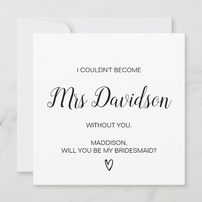 Will You Be My Bridesmaid Maid of Honor Request Card (Front)