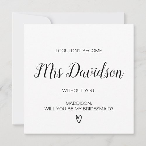 Will You Be My Bridesmaid Maid of Honor Request Card