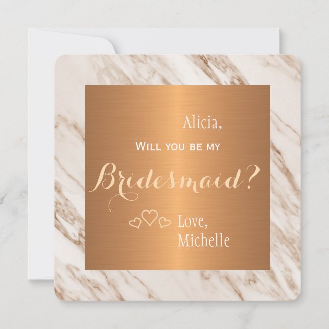 Will you be my bridesmaid marble copper invitation (Front)