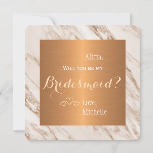 Will you be my bridesmaid marble copper invitation