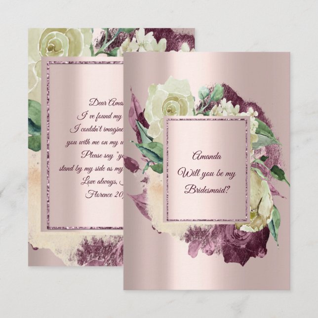 Will You Be My Bridesmaid Marsala Ivory Rose Gold Invitation (Front/Back)
