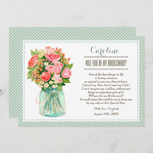 Will you be my Bridesmaid Mason Jar Floral Invitation