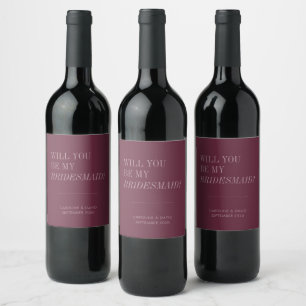 Will You Be My Bridesmaid Minimal Baby Blue Modern Wine Label
