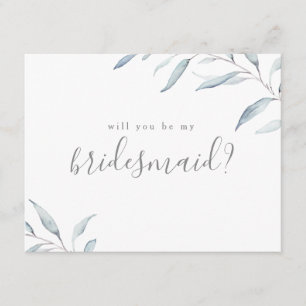Will you be my bridesmaid minimal dusty greenery invitation