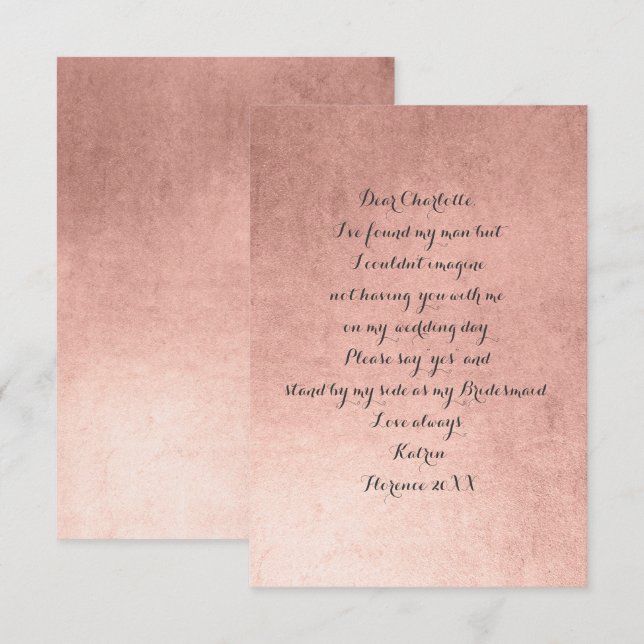 Will You Be My Bridesmaid?Minimal Pink Rose Powder Invitation (Front/Back)