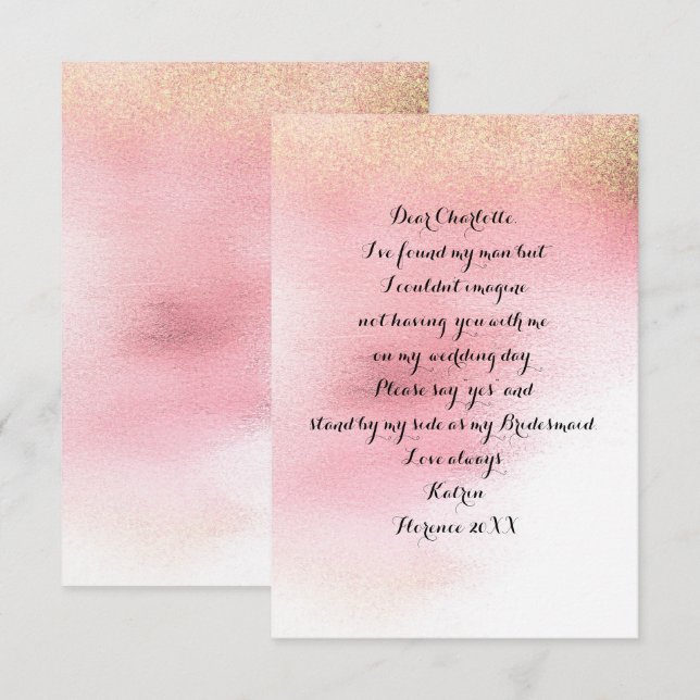 Will You Be My Bridesmaid?Minimal Pink Rose Powder Invitation (Front/Back)
