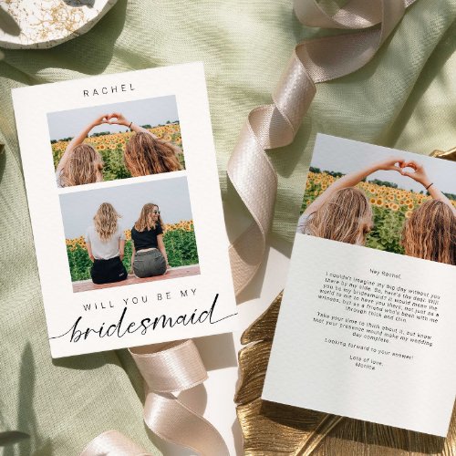 Will you be my Bridesmaid Minimalist 2 Photo Invitation