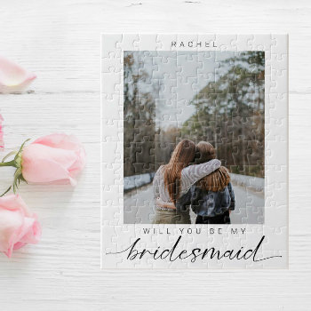 Will You Be My Bridesmaid Minimalist Photo Modern  Jigsaw Puzzle by KristineLeeDesigns at Zazzle