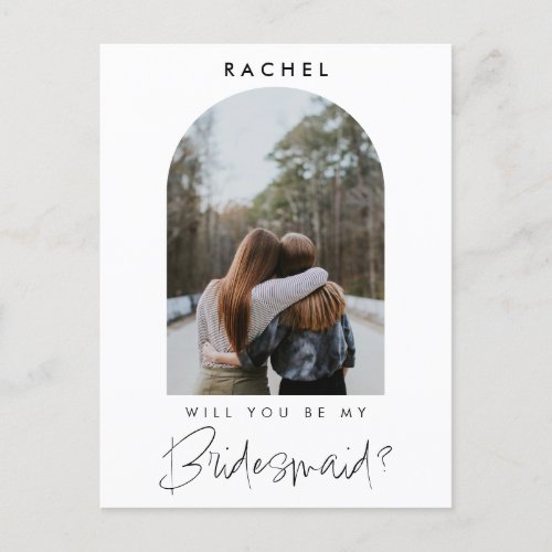 Will you be my Bridesmaid Minimalist Photo Modern Postcard