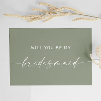 Will You Be My Bridesmaid. Minimalist Sage Green Postcard by RemioniArt at Zazzle