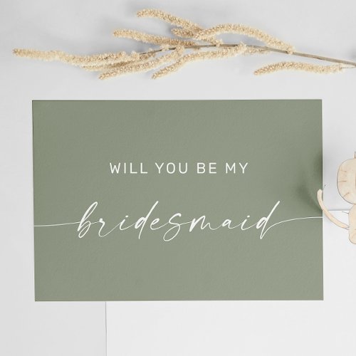 Will you be my bridesmaid Minimalist sage green Postcard