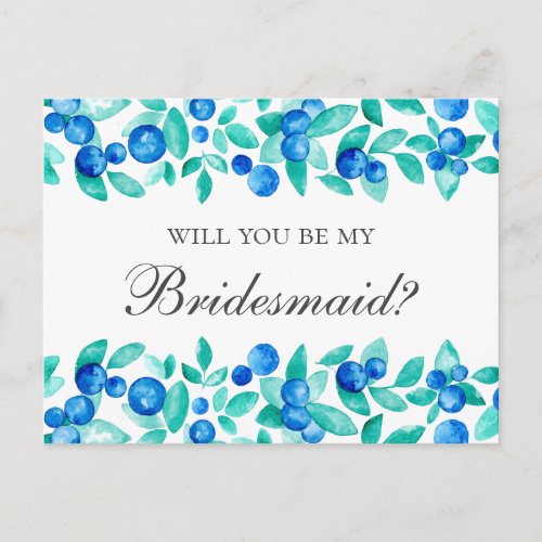 Will you be my bridesmaid Mint and blue blueberry Postcard