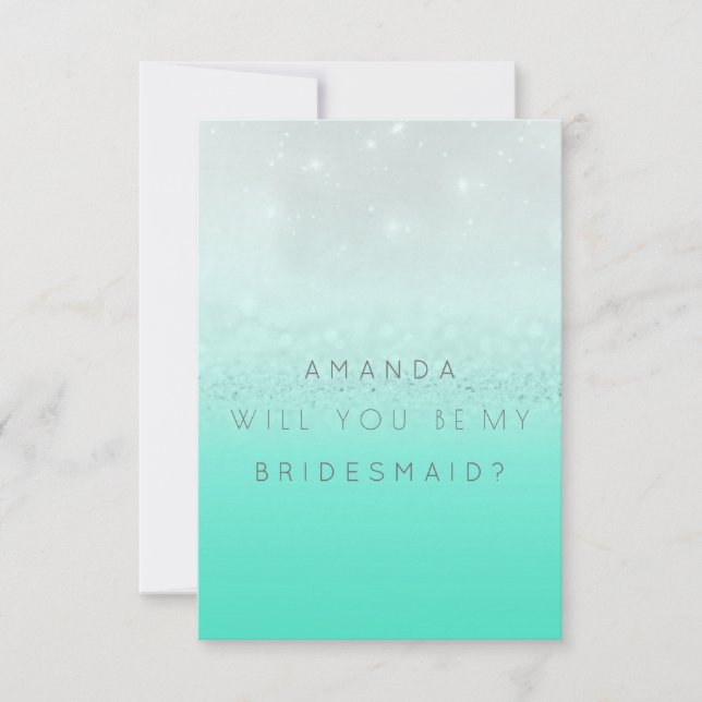 Will You Be My Bridesmaid Mint Silver Glitter Invitation (Front)