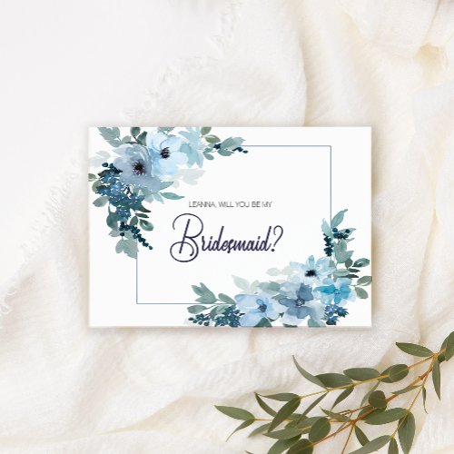 Will You Be My Bridesmaid Modern Blue Roses