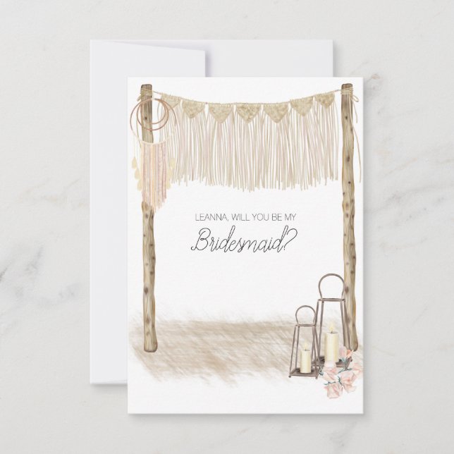 Will You Be My Bridesmaid Modern Boho Pink (Front)