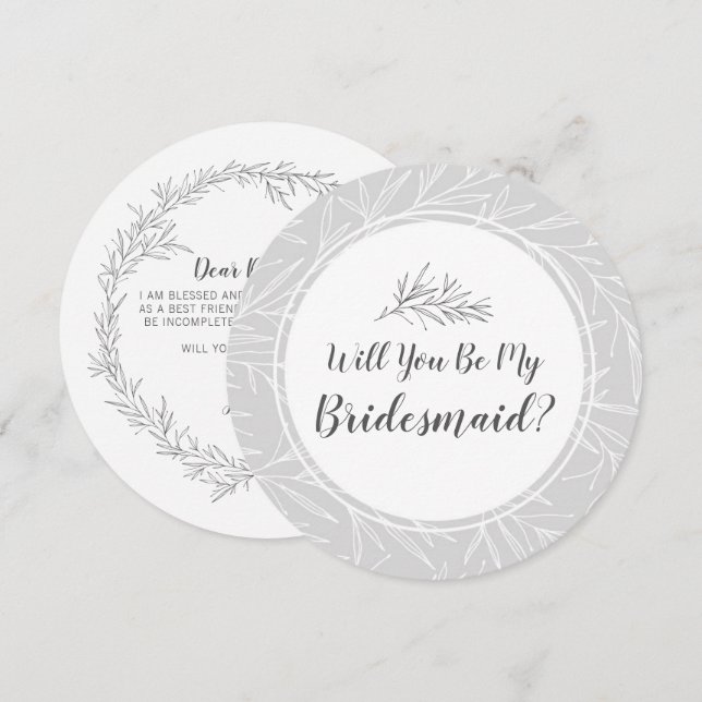 Will You Be My Bridesmaid Modern Botanical Leaf Invitation (Front/Back)