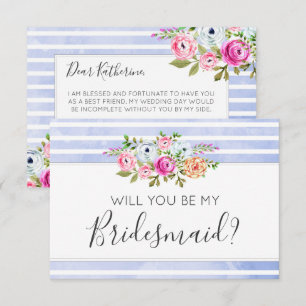 Will You Be My Bridesmaid Modern Floral Stripes Invitation