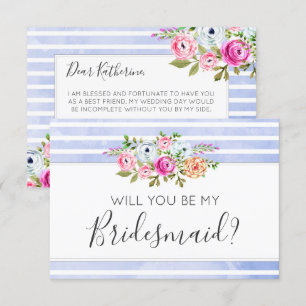 Will You Be My Bridesmaid Modern Floral Stripes Invitation