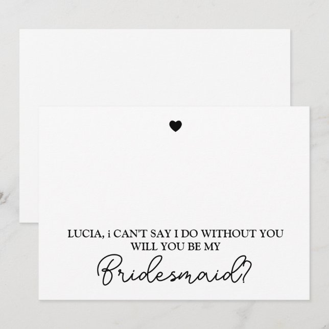 Will You Be My Bridesmaid Modern Proposal Card (Front/Back)