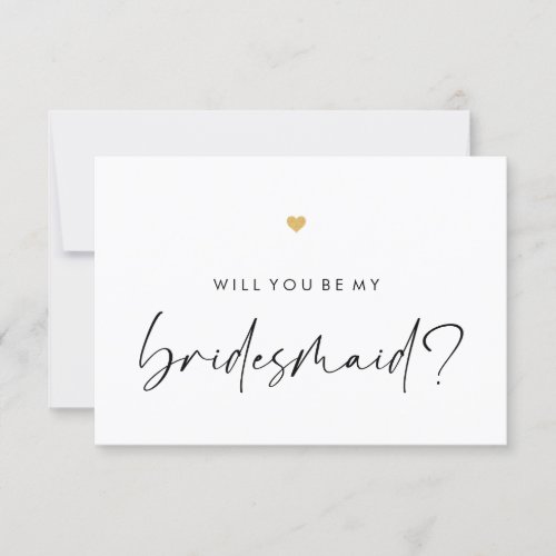 Will You Be My Bridesmaid Modern Script Gold Heart Invitation