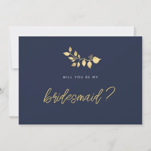 Will You Be My Bridesmaid Modern Simple Navy Gold  Invitation