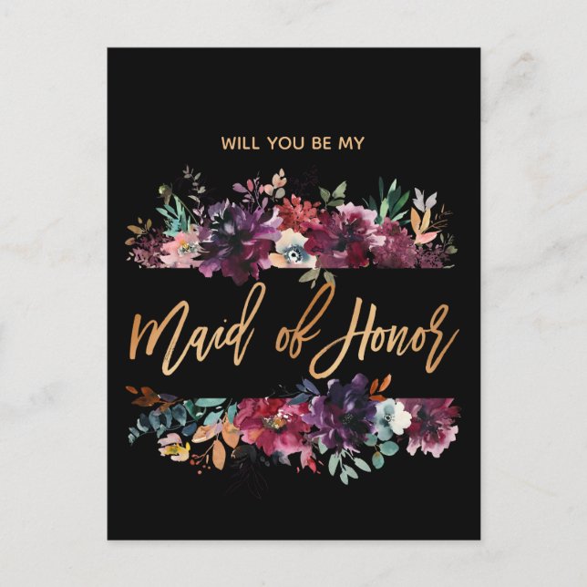 Will You Be My Bridesmaid MOH Burgundy Marsala Invitation Postcard (Front)