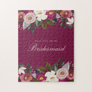 Will You Be My Bridesmaid? Moody Floral Watercolor Jigsaw Puzzle