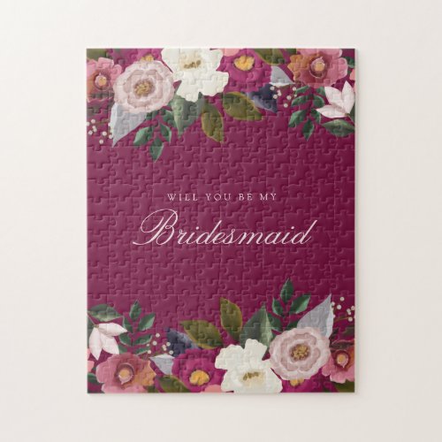 Will You Be My Bridesmaid Moody Floral Watercolor Jigsaw Puzzle