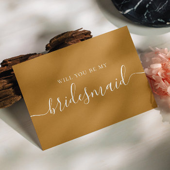 Will You Be My Bridesmaid. Mustard Fall Script Invitation Postcard by RemioniArt at Zazzle