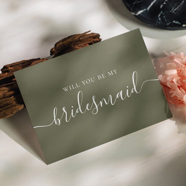 Will You Be My Bridesmaid | Muted Olive Green Invitation Postcard (Creator Uploaded)