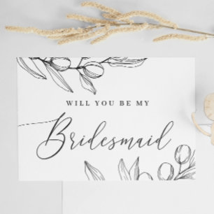Will You Be My Bridesmaid Olive Elegant Script Postcard