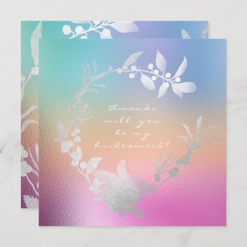 Will You Be My Bridesmaid Ombre Pink  Gray Wreath Invitation