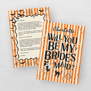 Will You Be My Bridesmaid Orange Black Halloween  Invitation