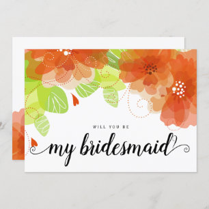 Will you be my bridesmaid orange flowers card