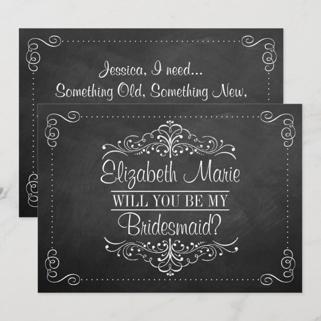 Will You Be My Bridesmaid? Ornate Chalkboard Cards (Front/Back)