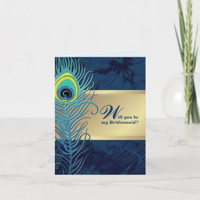 Will you be my Bridesmaid? Peacock Feather   Invitation (Front)
