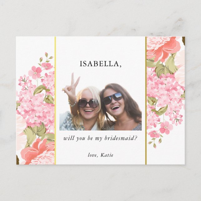 Will You Be My Bridesmaid | Peonies & Hydrangeas Invitation Postcard (Front)