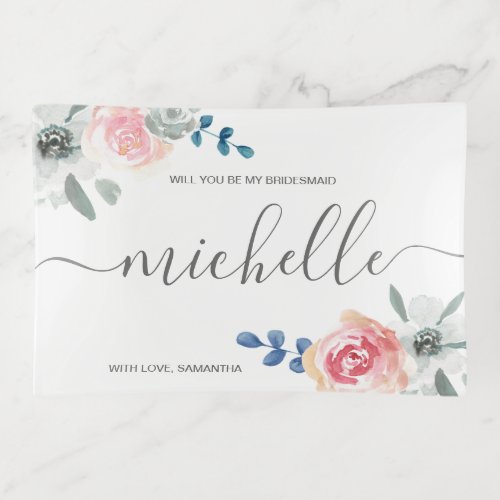 Will you be my bridesmaid Personalized boho floral Trinket Tray
