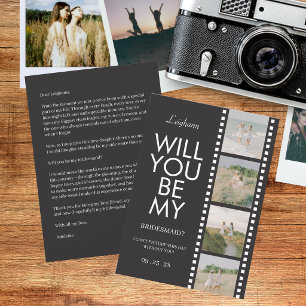 Will You Be My Bridesmaid Photo Black Reel Invitation