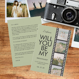 Will You Be My Bridesmaid Photo Green Reel Invitation