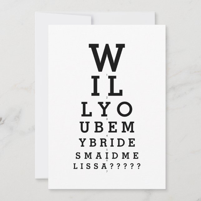 Will You Be My Bridesmaid Photo Optician Chart Inv Invitation (Front)