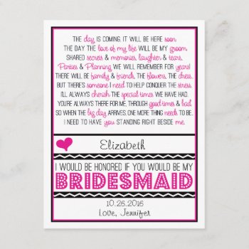 Will You Be My Bridesmaid? Pink/black Poem Propsal Invitation by weddingsnwhimsy at Zazzle