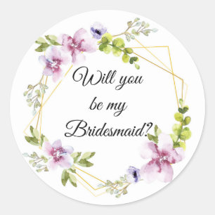 will you be my bridesmaid?pink blush flowers classic round sticker