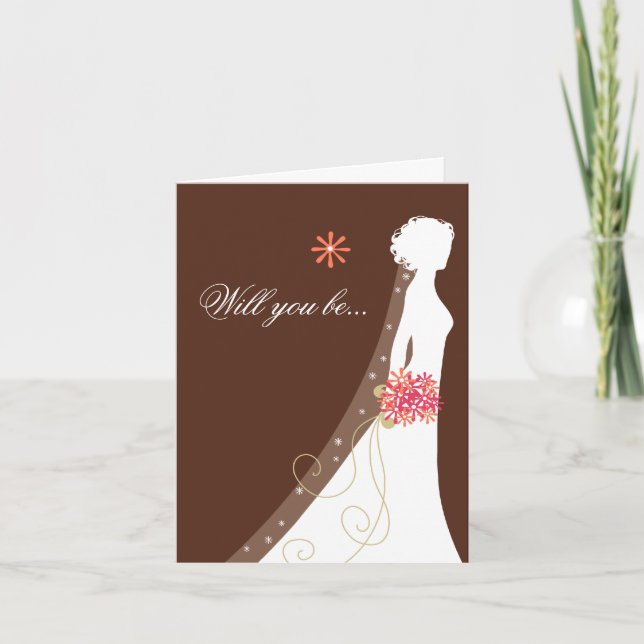 Will You Be My Bridesmaid? Pink Brown Invitation (Front)