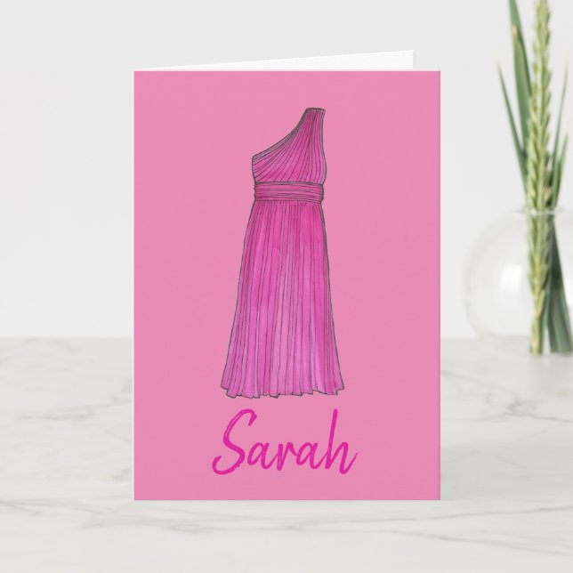 Will You Be My Bridesmaid Pink Dress Wedding Card (Front)